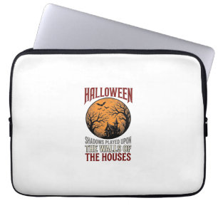 Vintage Halloween Haunted House Moon Shirt Design_ Laptop Sleeve