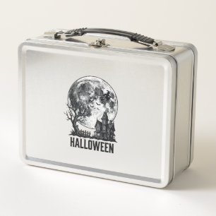 Vintage Halloween Haunted House Moon Shirt Design_ Metal Lunch Box