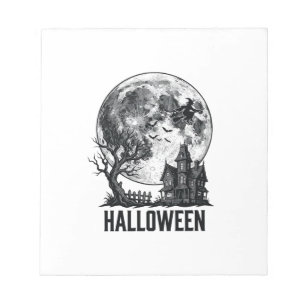 Vintage Halloween Haunted House Moon Shirt Design_ Notepad
