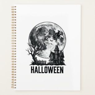 Vintage Halloween Haunted House Moon Shirt Design_ Planner