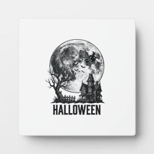 Vintage Halloween Haunted House Moon Shirt Design_ Plaque