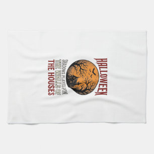 Vintage Halloween Haunted House Moon Shirt Design_ Tea Towel