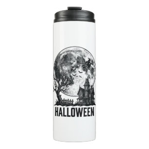 Vintage Halloween Haunted House Moon Shirt Design_ Thermal Tumbler