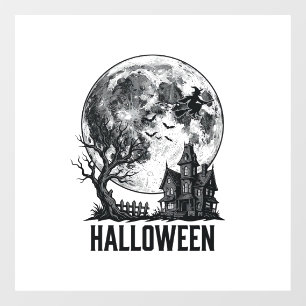 Vintage Halloween Haunted House Moon Shirt Design_ Window Cling