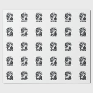 Vintage Halloween Haunted House Moon Shirt Design_ Wrapping Paper