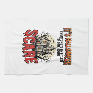 Vintage Halloween Haunted House Scare Shirt Design Tea Towel