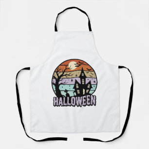 Vintage Halloween Haunted House Shirt Design_1 Apron