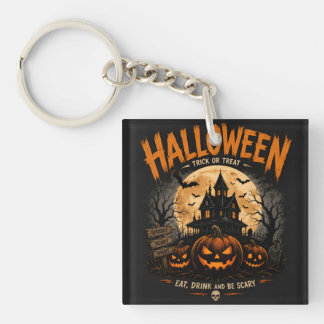 Vintage Halloween Haunted House Spooky Night Trick Key Ring