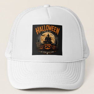 Vintage Halloween Haunted House Spooky Night Trick Trucker Hat
