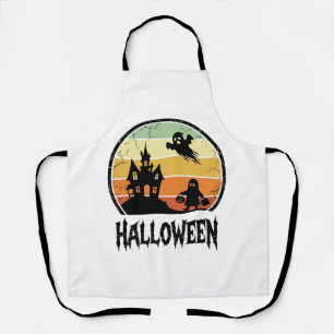 Vintage Halloween Haunted House Sunset Shirt Desig Apron