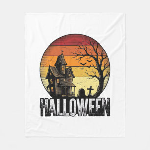 Vintage Halloween Haunted House Sunset Vector Art_ Fleece Blanket