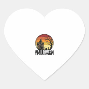 Vintage Halloween Haunted House Sunset Vector Art_ Heart Sticker