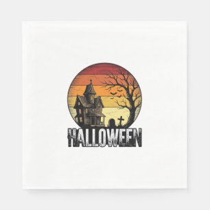 Vintage Halloween Haunted House Sunset Vector Art_ Napkin