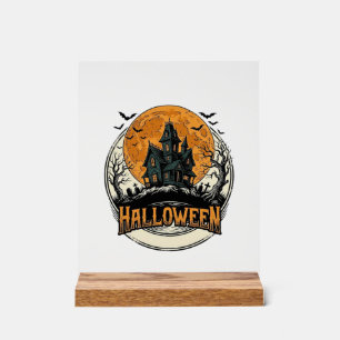Vintage Halloween Haunted House Vector Design_1 Acrylic Sign
