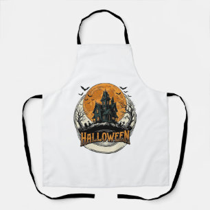 Vintage Halloween Haunted House Vector Design_1 Apron