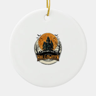 Vintage Halloween Haunted House Vector Design_1 Ceramic Tree Decoration