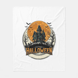 Vintage Halloween Haunted House Vector Design_1 Fleece Blanket