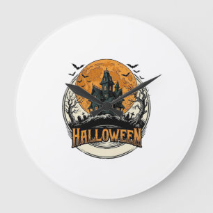 Vintage Halloween Haunted House Vector Design_1 Large Clock