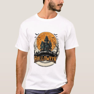 Vintage Halloween Haunted House Vector Design_1 T-Shirt