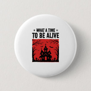 Vintage Halloween Haunted House What A Time Shirt 6 Cm Round Badge