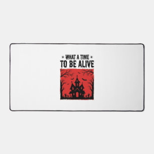 Vintage Halloween Haunted House What A Time Shirt Desk Mat