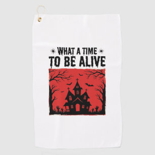 Vintage Halloween Haunted House What A Time Shirt Golf Towel