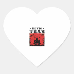 Vintage Halloween Haunted House What A Time Shirt Heart Sticker