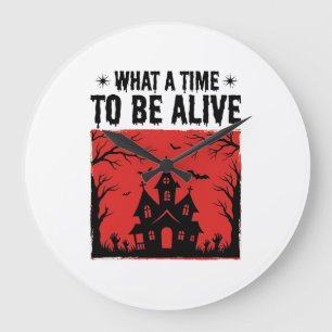Vintage Halloween Haunted House What A Time Shirt Large Clock