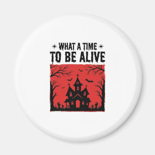 Vintage Halloween Haunted House What A Time Shirt Magnet