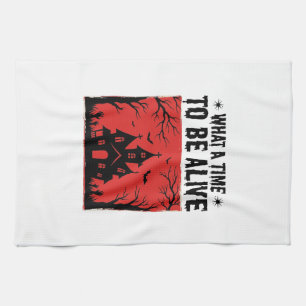Vintage Halloween Haunted House What A Time Shirt Tea Towel
