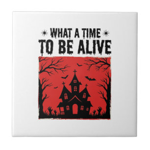 Vintage Halloween Haunted House What A Time Shirt  Tile