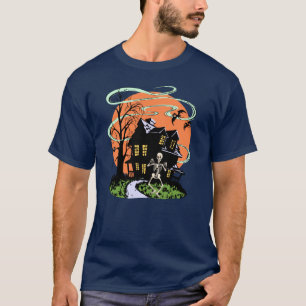 Vintage Halloween Haunted House with Skeleton T-Shirt