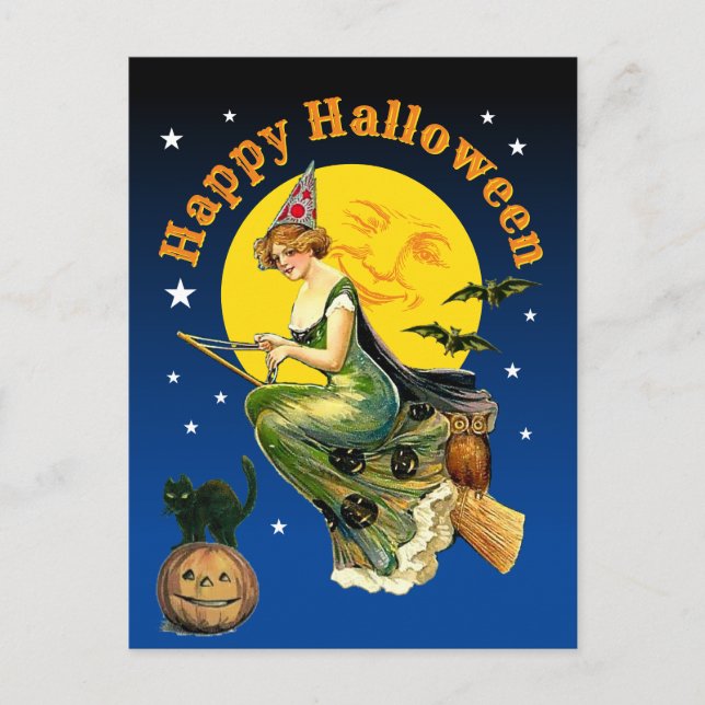 Vintage Halloween Holiday Postcard (Front)