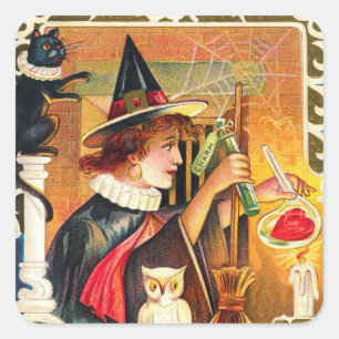 Vintage Halloween Holiday witch  Square Sticker