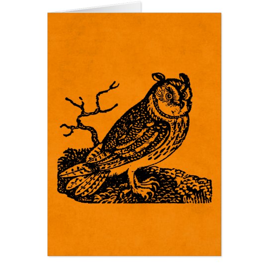 Vintage Halloween Horned Owl Orange Owls Card