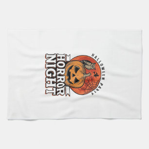 Vintage Halloween Horror Night Pumpkin Shirt Desig Tea Towel