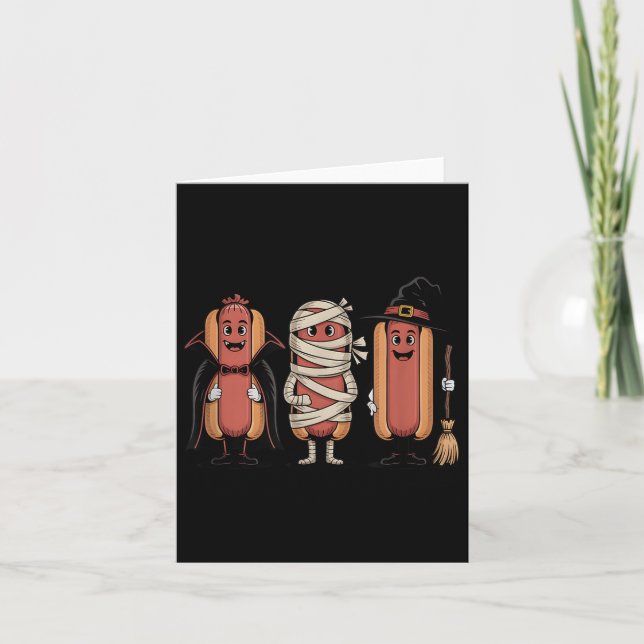 Vintage Halloween Hotdog Vampire Witch Mummy  Card (Front)