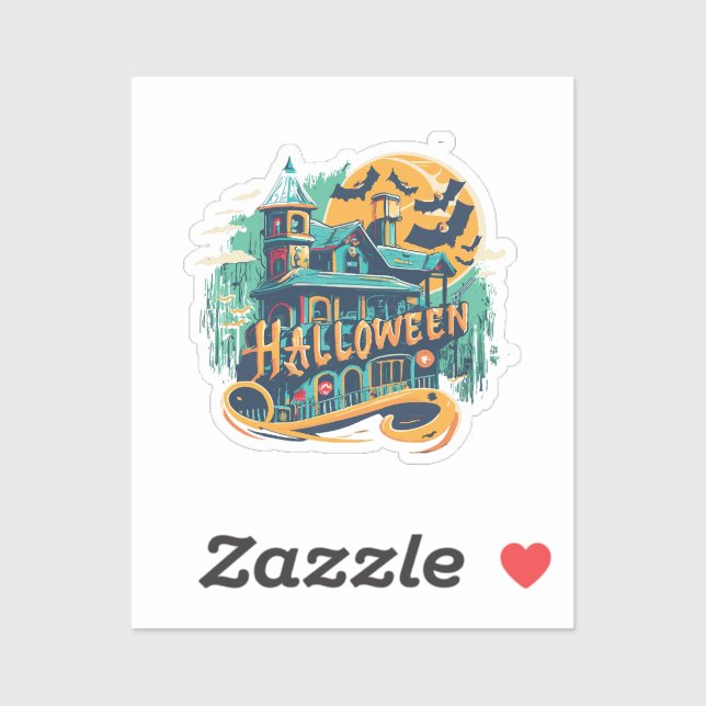 vintage halloween house with ghost  (Sheet)
