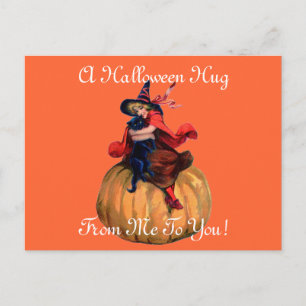 Vintage Halloween Hug Postcard