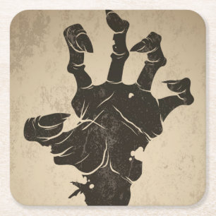 Vintage Halloween Icon - Zombie Hand Square Paper Coaster