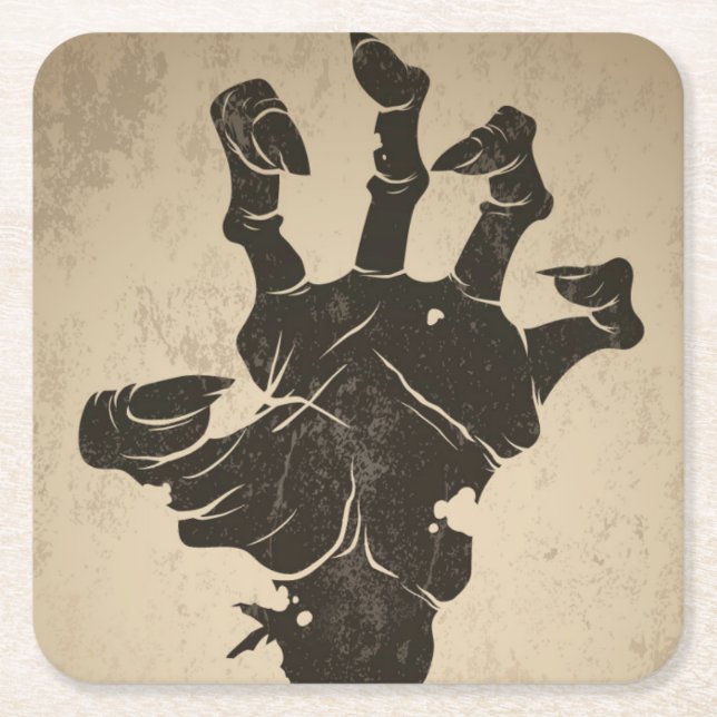 Vintage Halloween Icon - Zombie Hand Square Paper Coaster (Front)