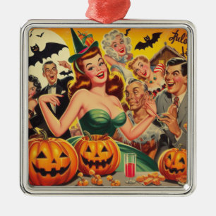 Vintage Halloween Illustration Metal Tree Decoration