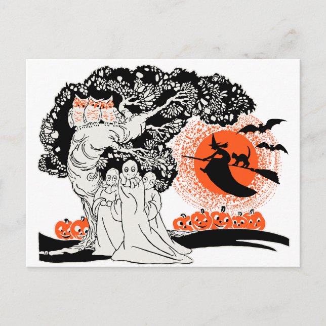 Vintage Halloween Illustration Postcard (Front)