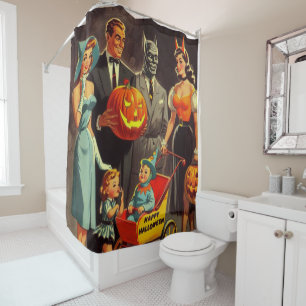 Vintage Halloween Illustration Shower Curtain