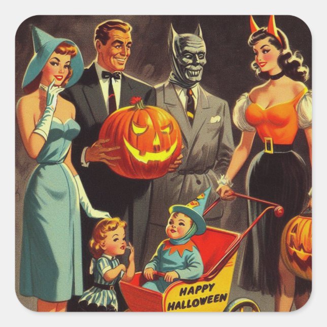 Vintage Halloween Illustration Square Sticker (Front)