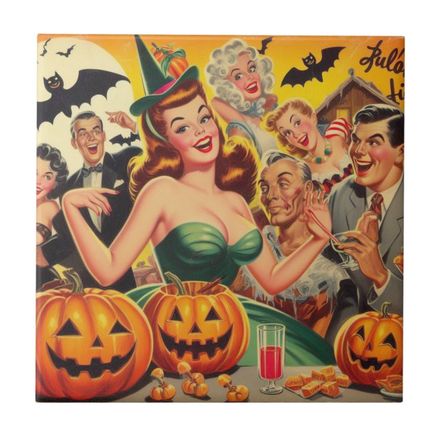 Vintage Halloween Illustration Tile (Front)