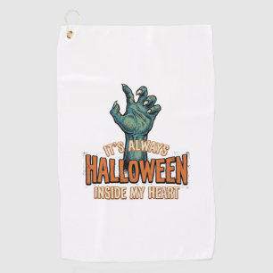 Vintage Halloween Inside My Heart Monster Hand Des Golf Towel