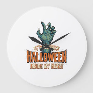 Vintage Halloween Inside My Heart Monster Hand Des Large Clock