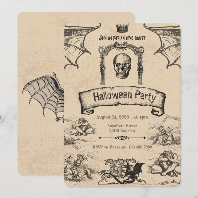 Vintage Halloween Invitation: Spooky Elegance  Invitation (Front/Back)