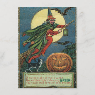 Vintage Halloween Invitations of a flying Witch